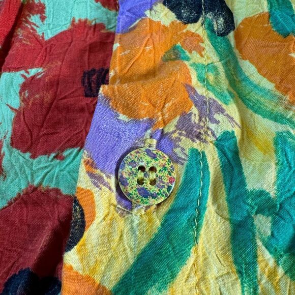 Jams World Button Up Top Multi Color Floral Short Sleeve Blouse size M - Picture 8 of 16